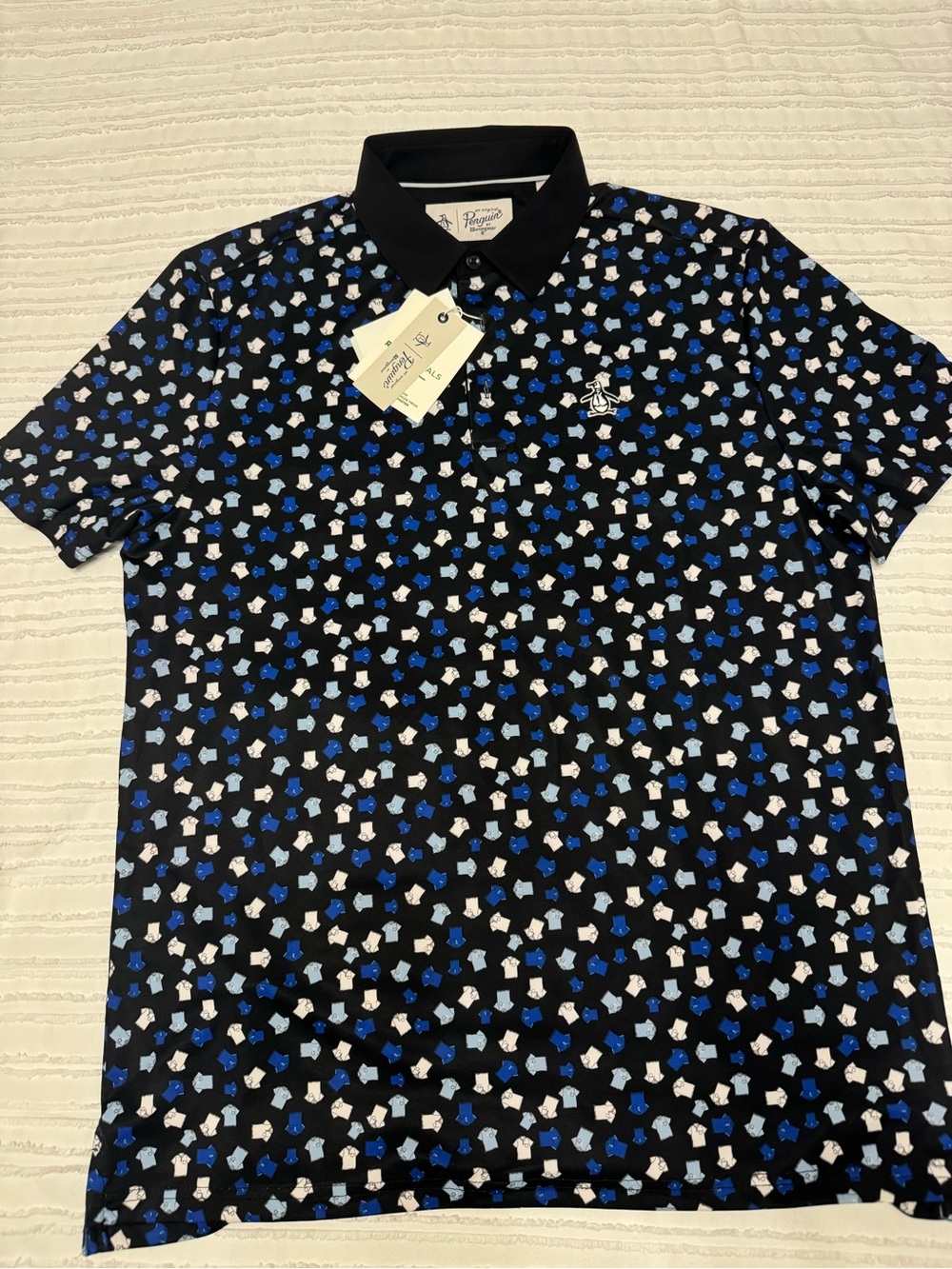 Original Penguin Black Polo with Blue & White Star Motif